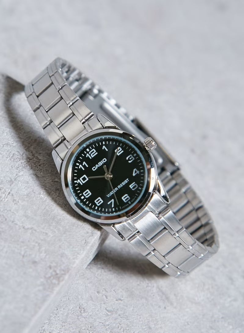 CASIO  Black Dial, Silver Band couple watch MTP/LTP-V001D-1B - Image 3